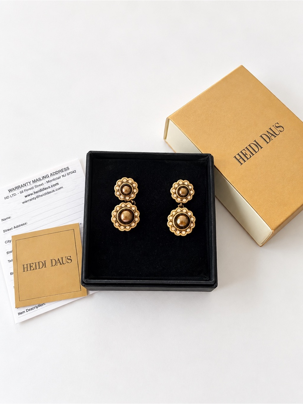 Heidi Daus Retired Step Into Elegance Crystal Faux Pearl Drop Earrings Box